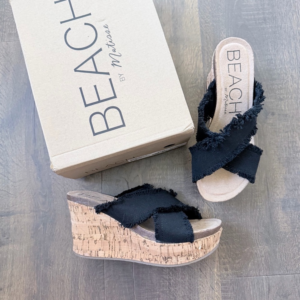 NIB Beach by Matisse Sea Salt Black Wedge Sandals | Size: 8 - Picture 4 of 7